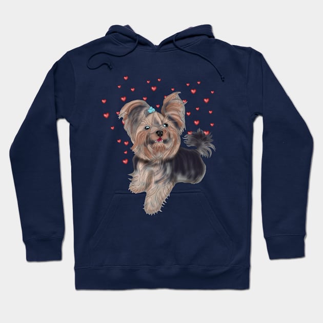 Yorkshire Terrier with hearts Hoodie by KateQR